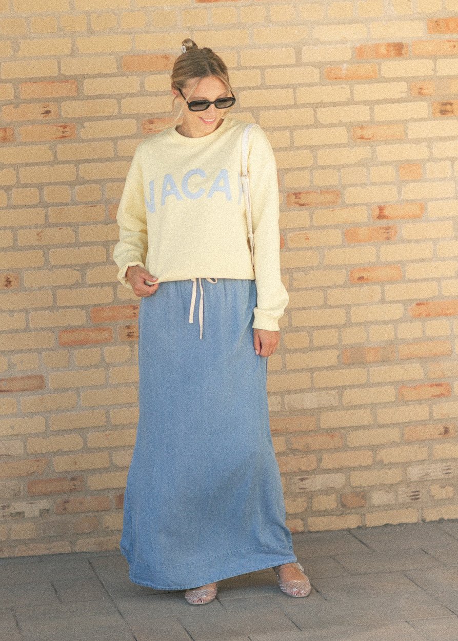 Cleo Medium Wash Chambray Maxi Skirt - Pendo Store