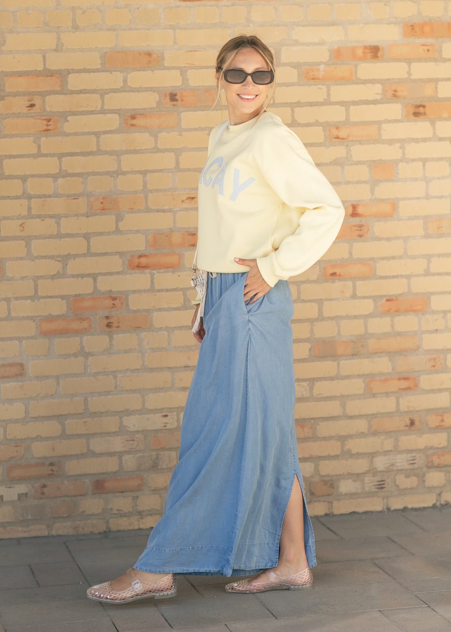 Cleo Medium Wash Chambray Maxi Skirt - Pendo Store