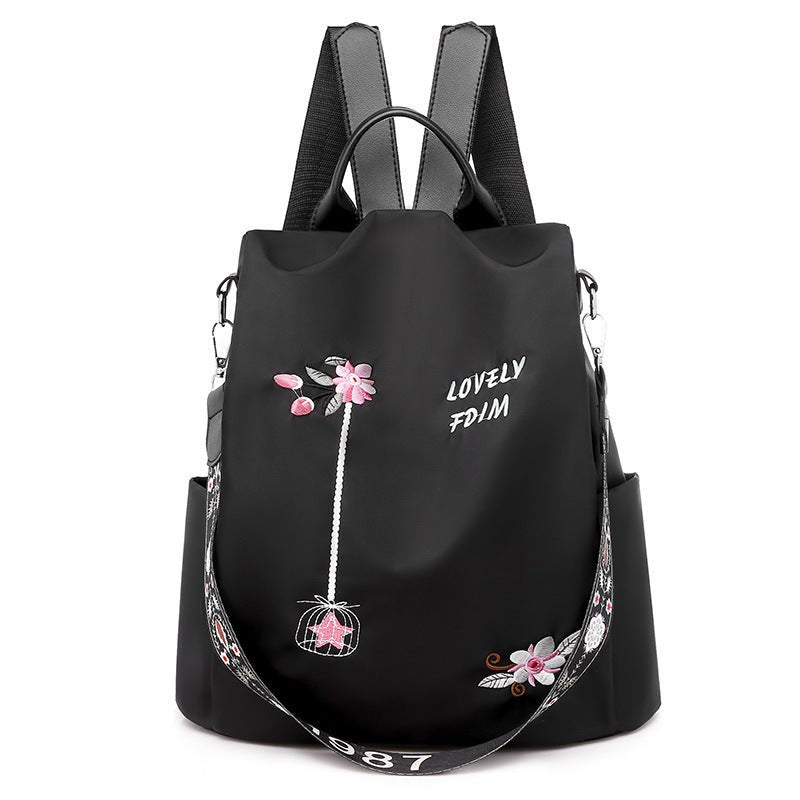 Cloth Backpack Female Embroidery Backpack Bag Nylon Anti-Theft Waterproof Women's Backpack Fashionable Anti-theft Women Backpacks Nice Print School Bag High Quality Large Capacity Backpack ( - Pendo Store