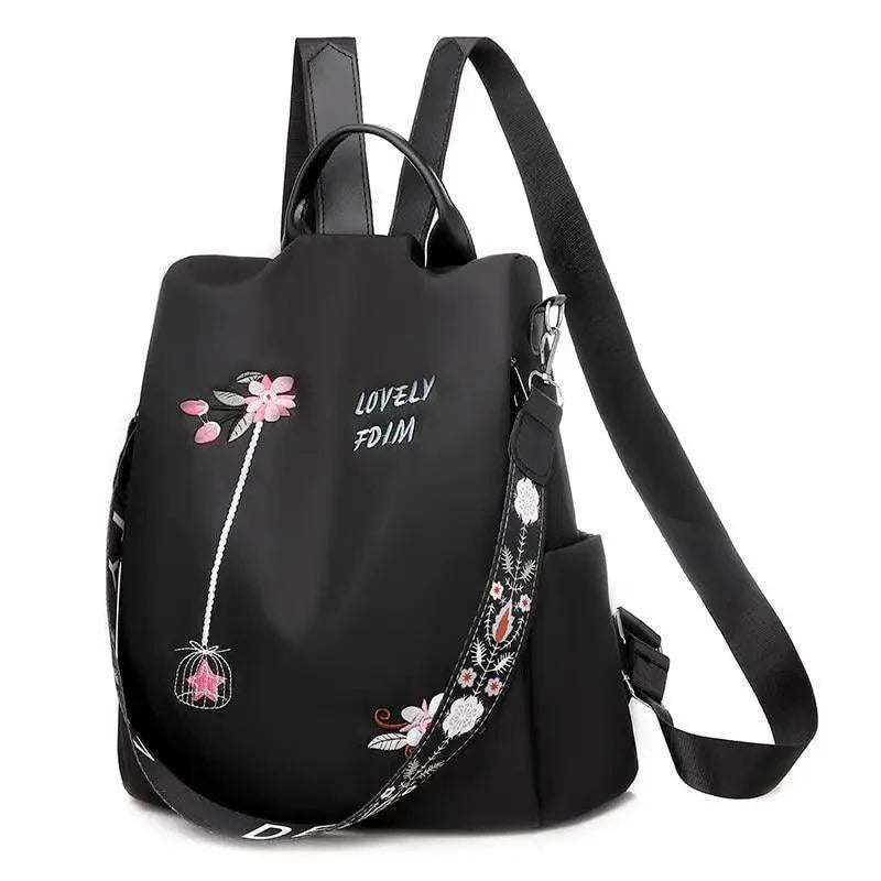 Cloth Backpack Female Embroidery Backpack Bag Nylon Anti-Theft Waterproof Women's Backpack Fashionable Anti-theft Women Backpacks Nice Print School Bag High Quality Large Capacity Backpack ( - Pendo Store