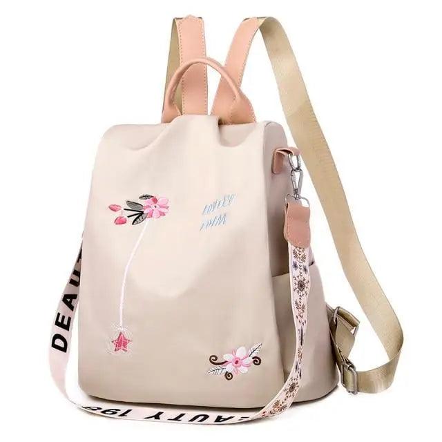 Cloth Backpack Female Embroidery Backpack Bag Nylon Anti-Theft Waterproof Women's Backpack Fashionable Anti-theft Women Backpacks Nice Print School Bag High Quality Large Capacity Backpack ( - Pendo Store