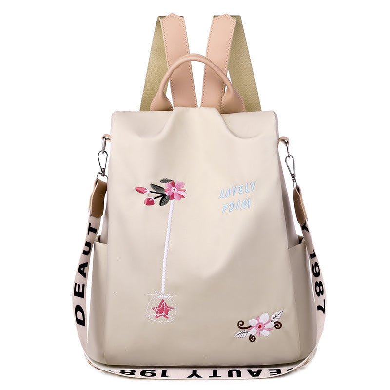 Cloth Backpack Female Embroidery Backpack Bag Nylon Anti-Theft Waterproof Women's Backpack Fashionable Anti-theft Women Backpacks Nice Print School Bag High Quality Large Capacity Backpack ( - Pendo Store