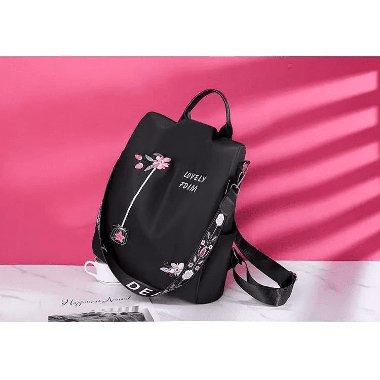 Cloth Backpack Female Embroidery Backpack Bag Nylon Anti-Theft Waterproof Women's Backpack Fashionable Anti-theft Women Backpacks Nice Print School Bag High Quality Large Capacity Backpack ( - Pendo Store