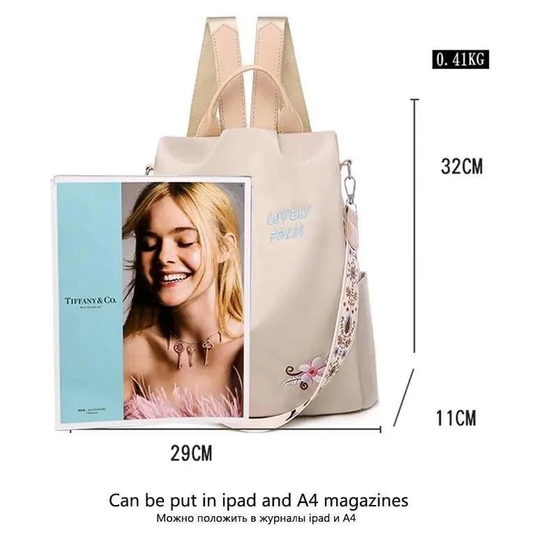 Cloth Backpack Female Embroidery Backpack Bag Nylon Anti-Theft Waterproof Women's Backpack Fashionable Anti-theft Women Backpacks Nice Print School Bag High Quality Large Capacity Backpack ( - Pendo Store