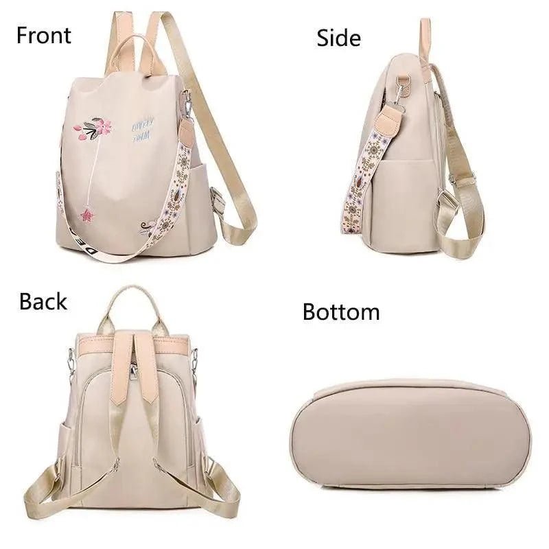 Cloth Backpack Female Embroidery Backpack Bag Nylon Anti-Theft Waterproof Women's Backpack Fashionable Anti-theft Women Backpacks Nice Print School Bag High Quality Large Capacity Backpack ( - Pendo Store