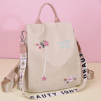 Cloth Backpack Female Embroidery Backpack Bag Nylon Anti-Theft Waterproof Women's Backpack Fashionable Anti-theft Women Backpacks Nice Print School Bag High Quality Large Capacity Backpack ( - Pendo Store