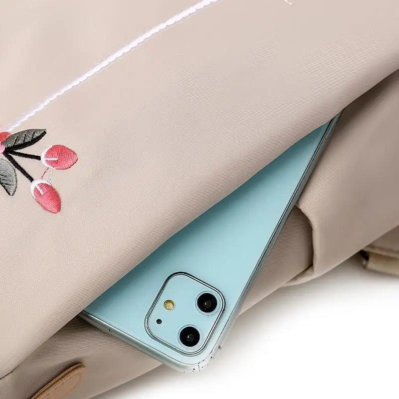 Cloth Backpack Female Embroidery Backpack Bag Nylon Anti-Theft Waterproof Women's Backpack Fashionable Anti-theft Women Backpacks Nice Print School Bag High Quality Large Capacity Backpack ( - Pendo Store