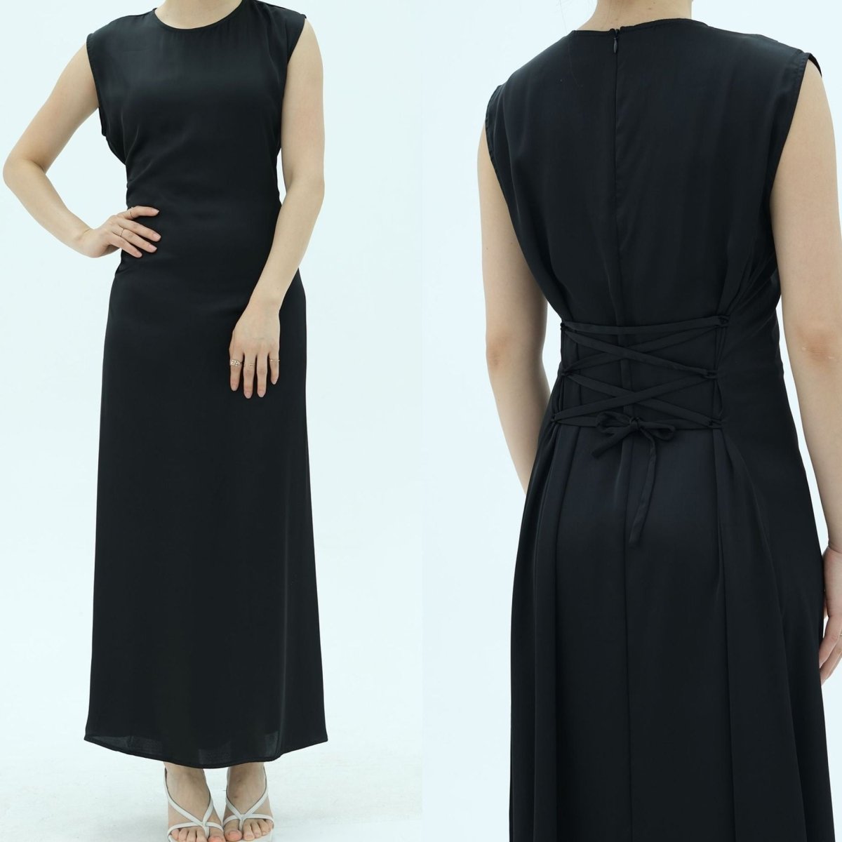 Corset-Back Lace-Up Sleeveless Maxi Dress(MS472) - Pendo Store