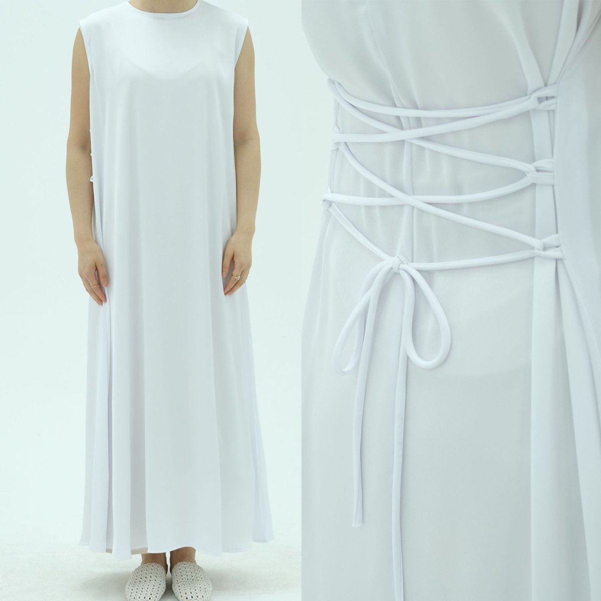 Corset-Back Lace-Up Sleeveless Maxi Dress(MS472) - Pendo Store
