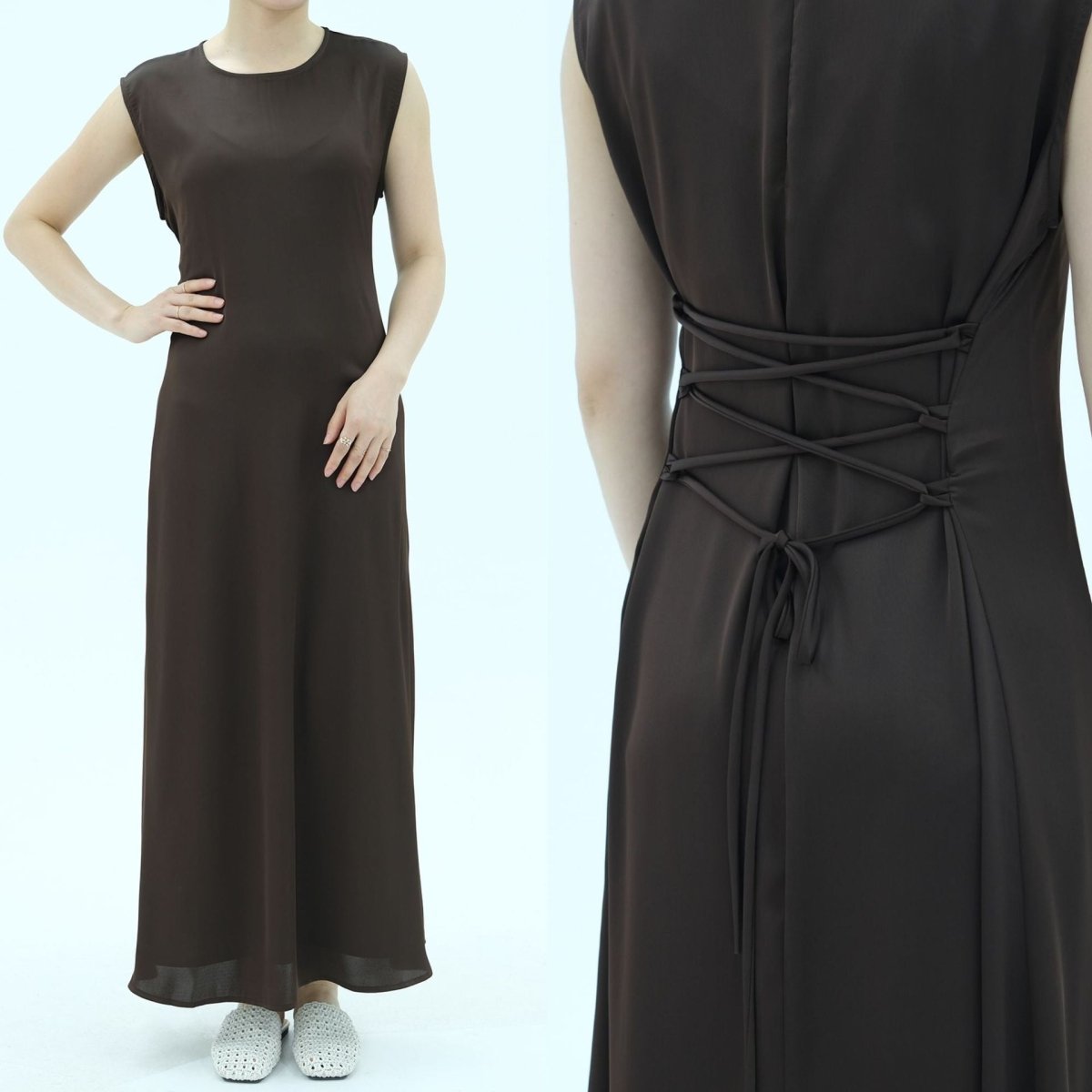 Corset-Back Lace-Up Sleeveless Maxi Dress(MS472) - Pendo Store