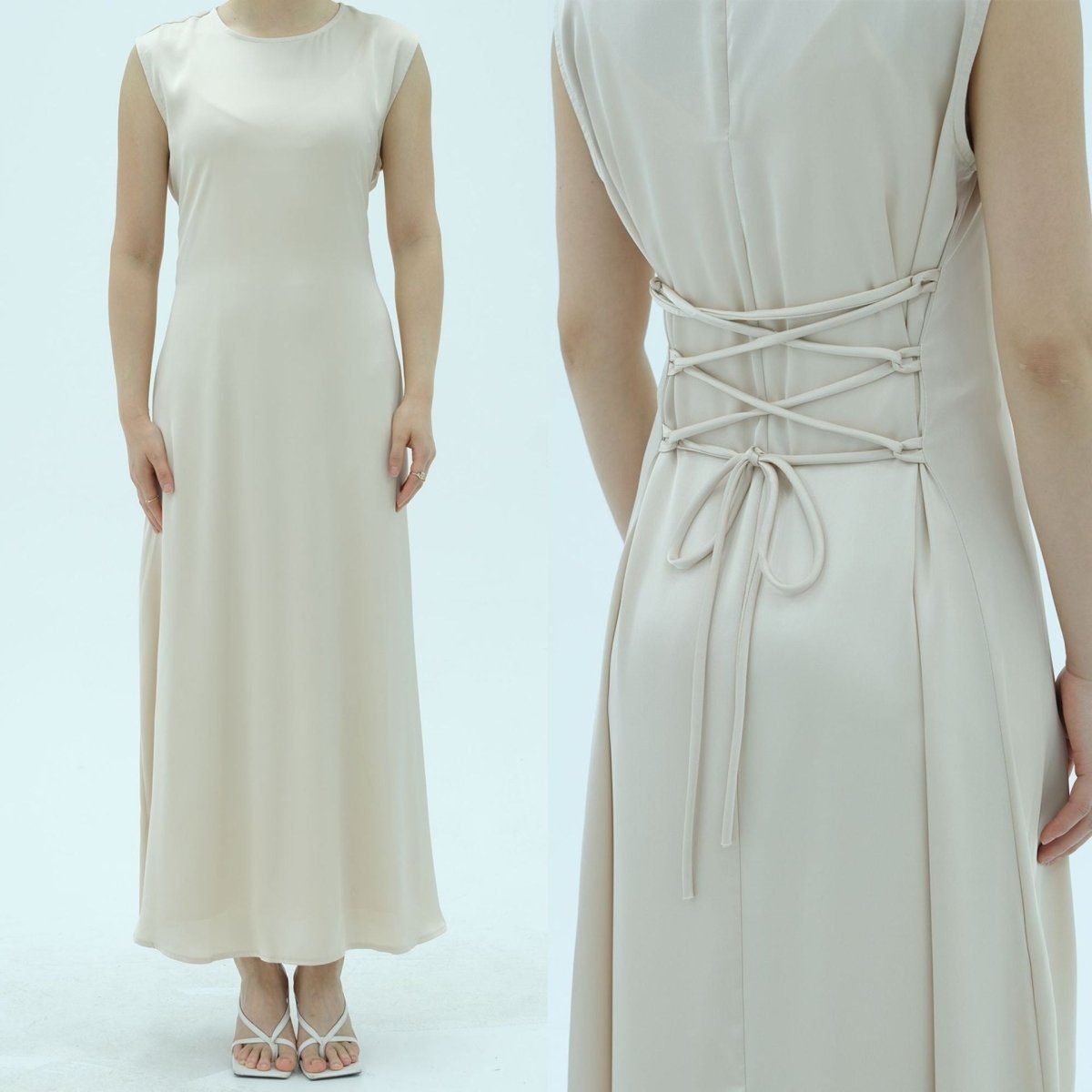 Corset-Back Lace-Up Sleeveless Maxi Dress(MS472) - Pendo Store