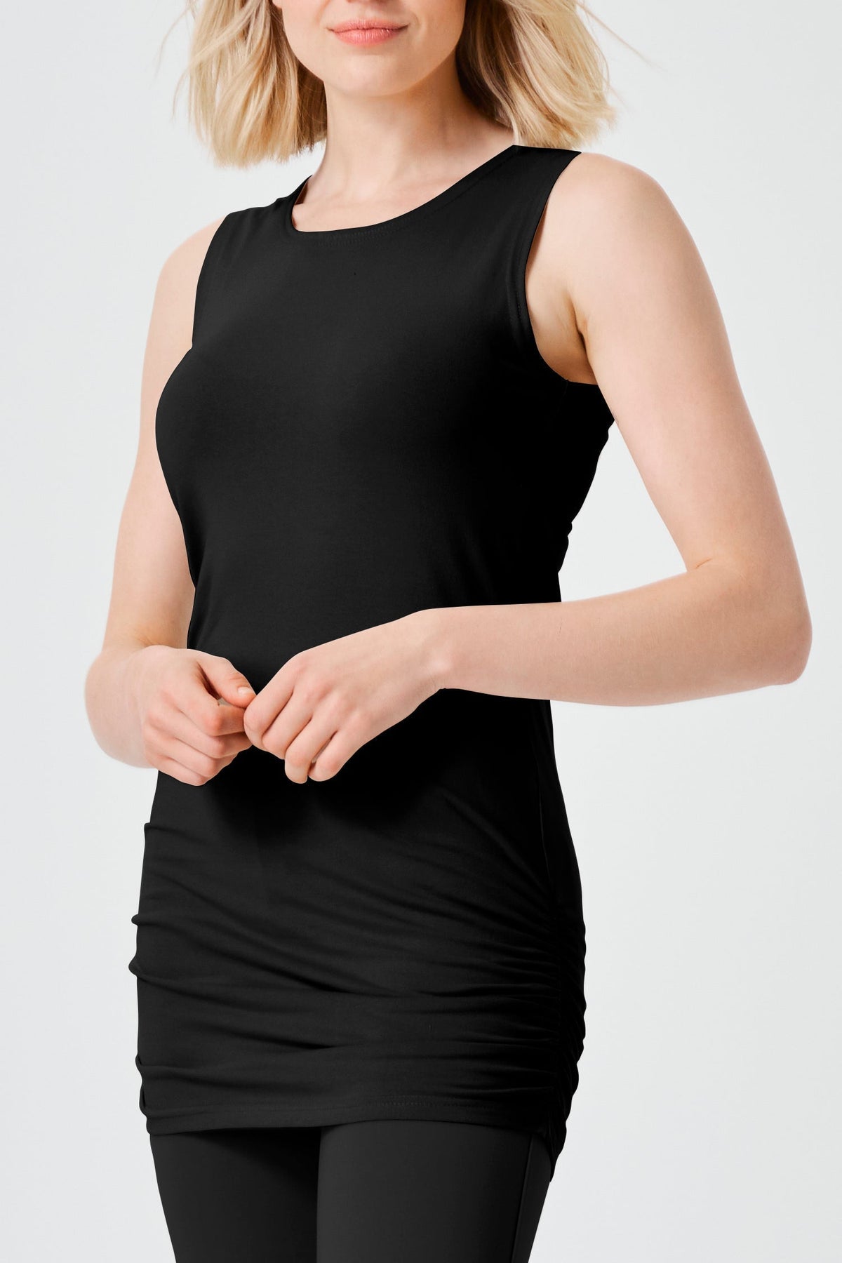 Cotton Lycra Ruche Tank - Black - Pendo Store