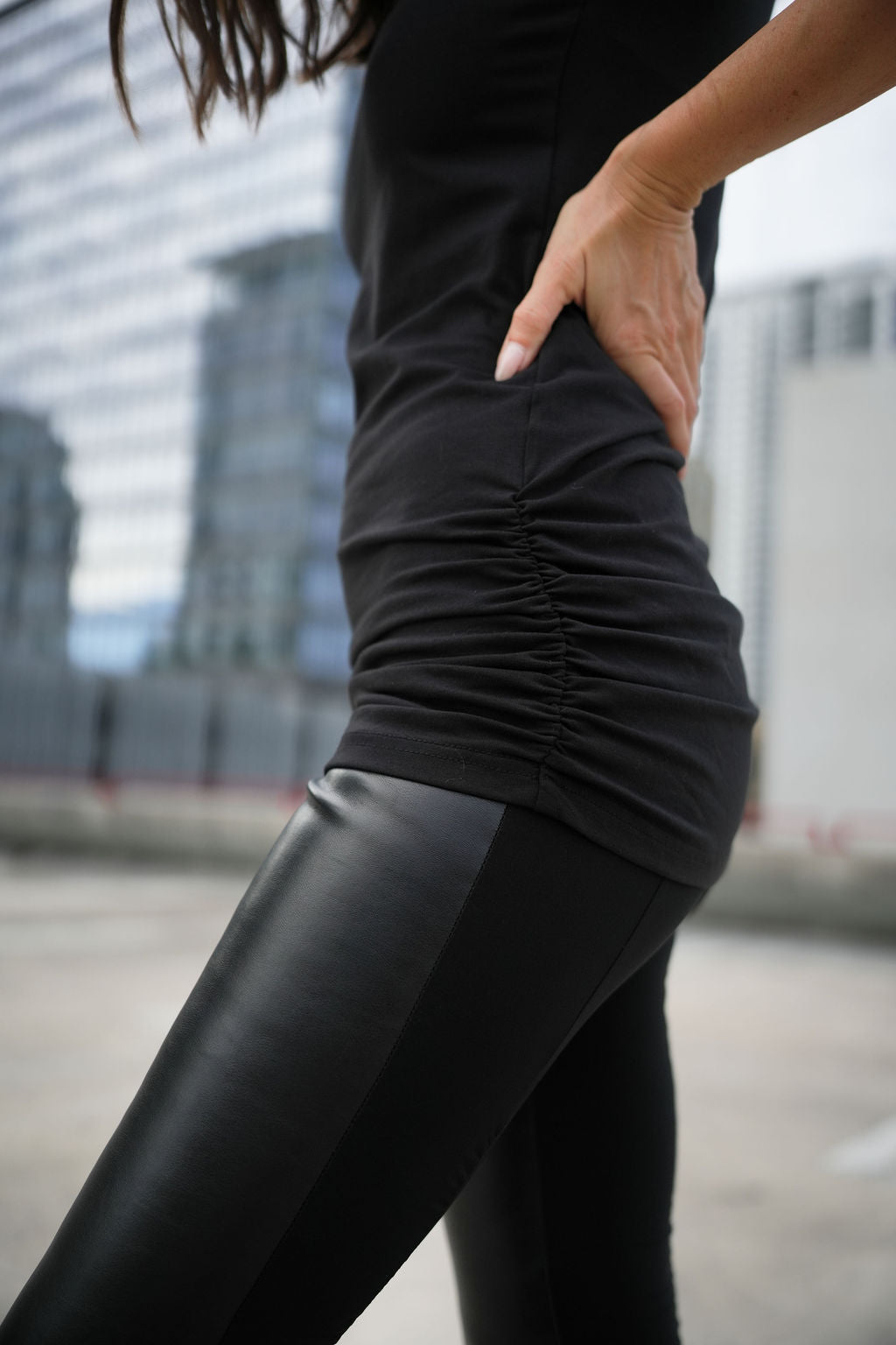 Cotton Lycra Ruche Tank - Black - Pendo Store