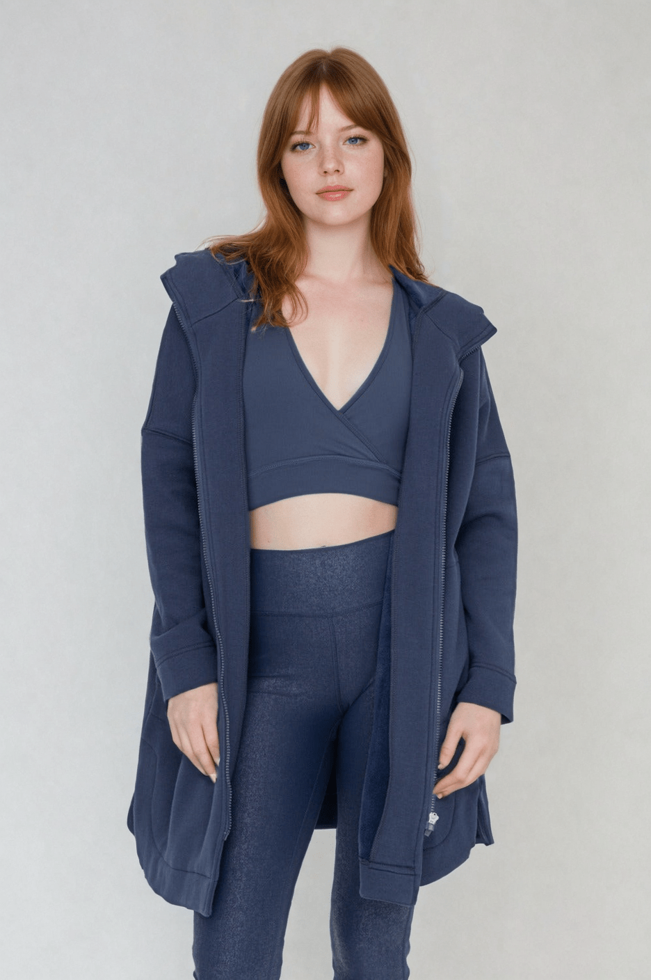 Cozy Comfort Longline Zip Hoodie - Teal Navy - Pendo Store