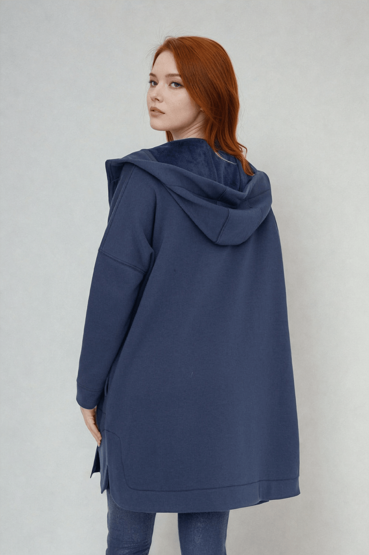 Cozy Comfort Longline Zip Hoodie - Teal Navy - Pendo Store