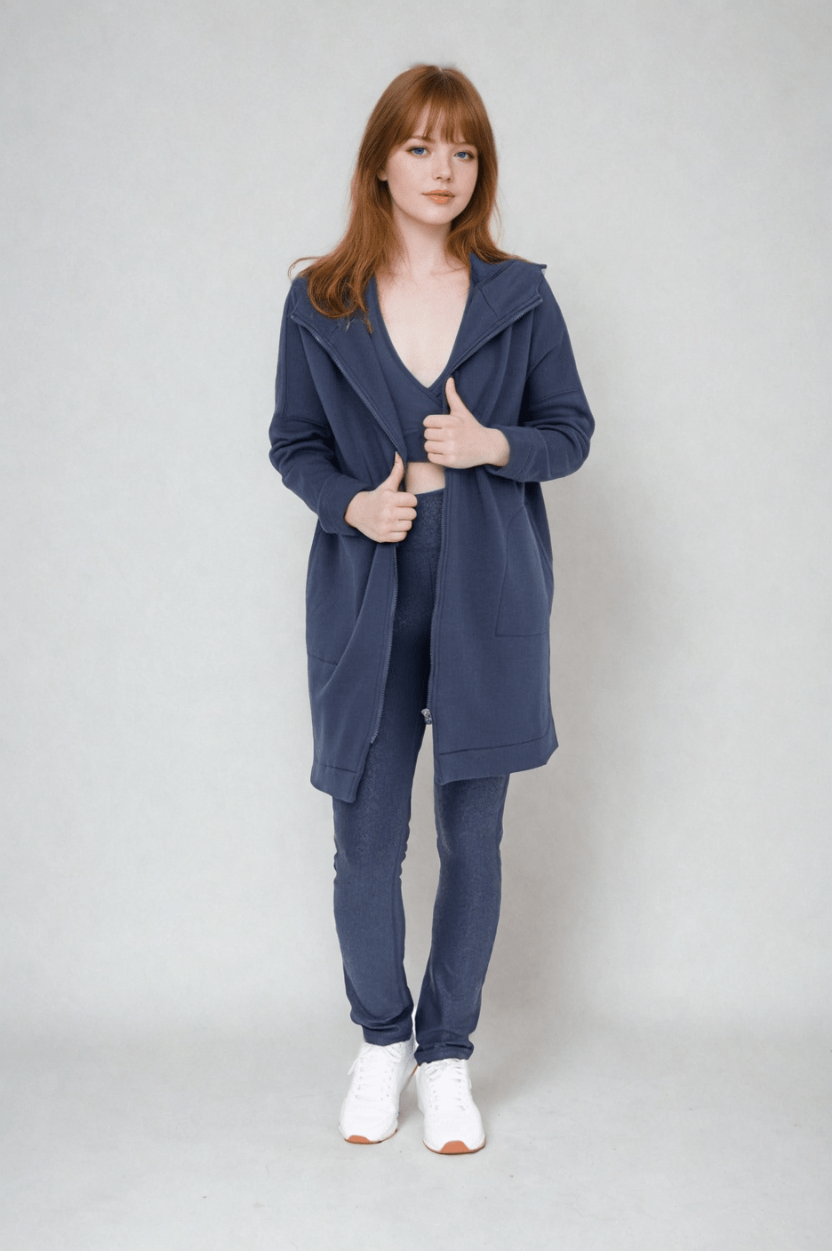 Cozy Comfort Longline Zip Hoodie - Teal Navy - Pendo Store