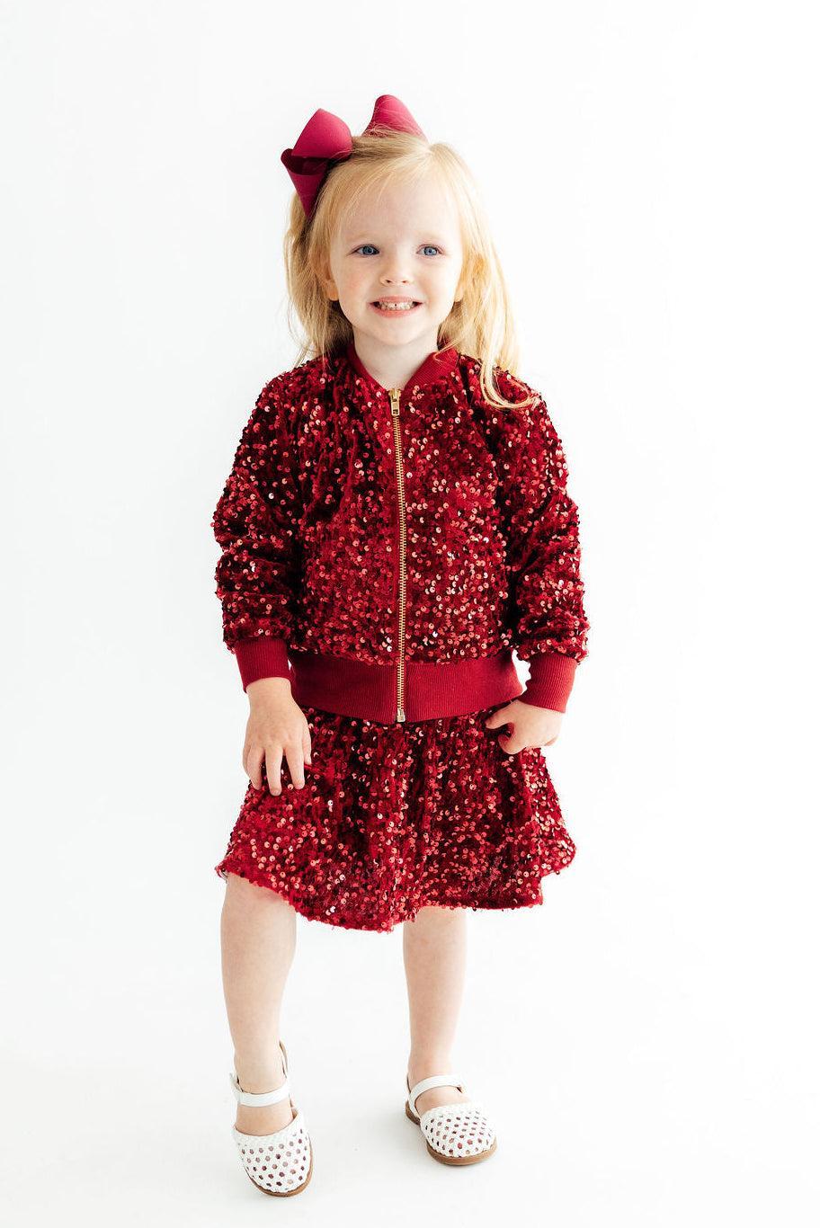 Cranberry Velvet Sequin Twirl Skort - Pendo Store