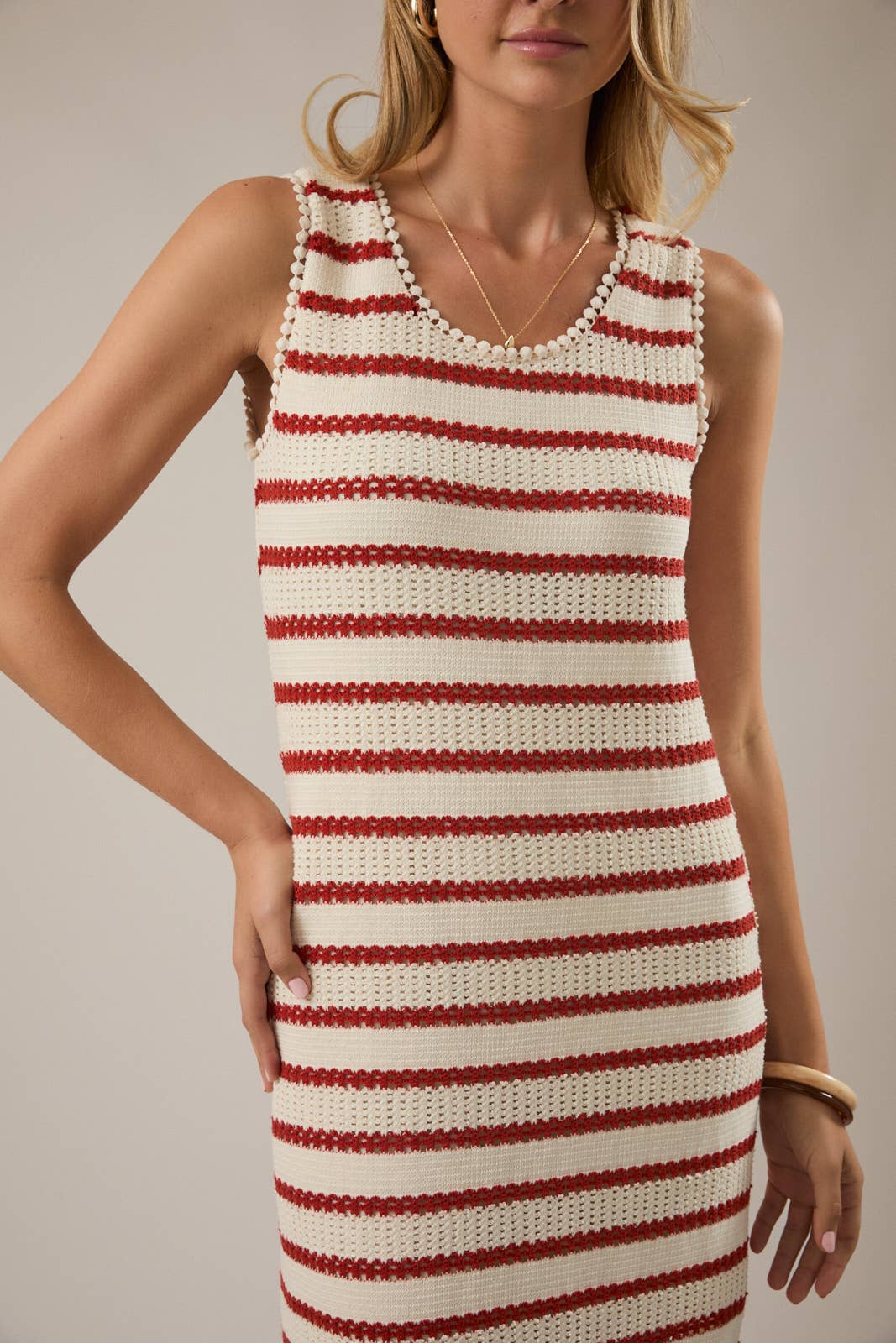 Cream Red Stripe Maxi Dress - Pendo Store