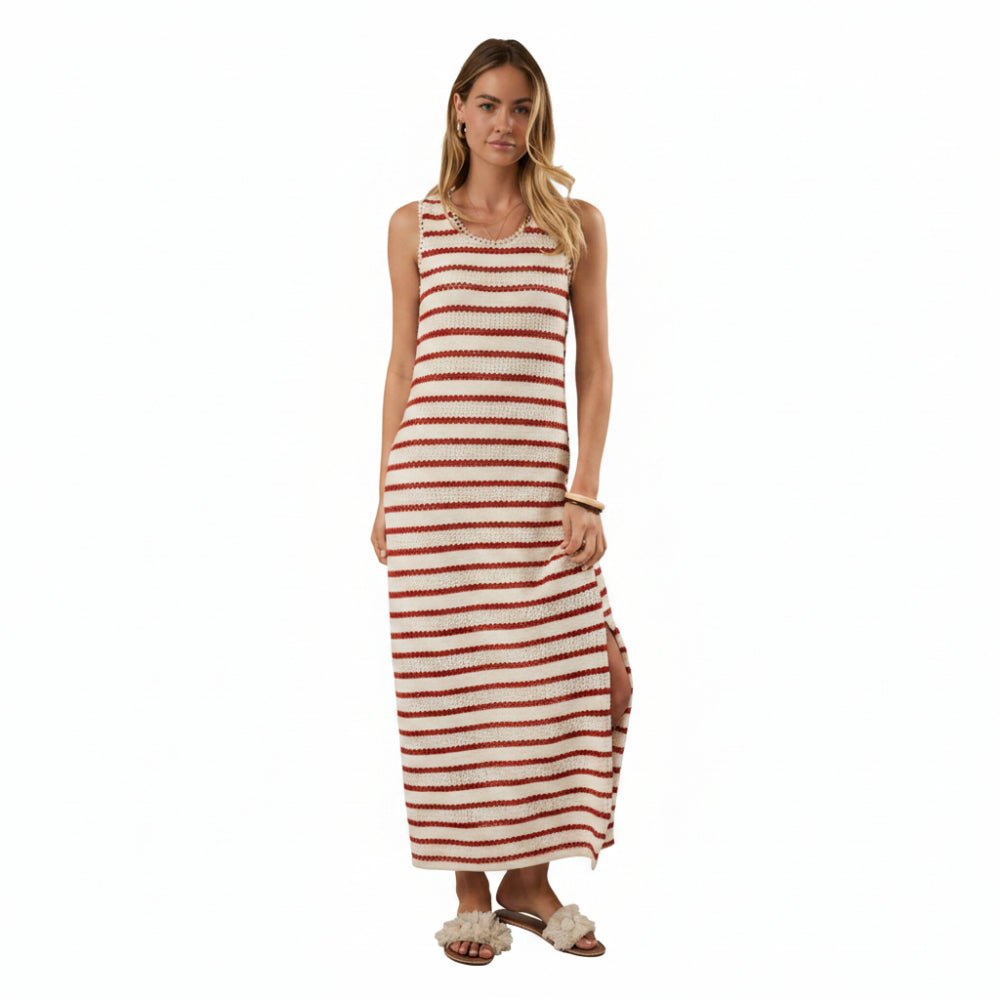 Cream Red Stripe Maxi Dress - Pendo Store