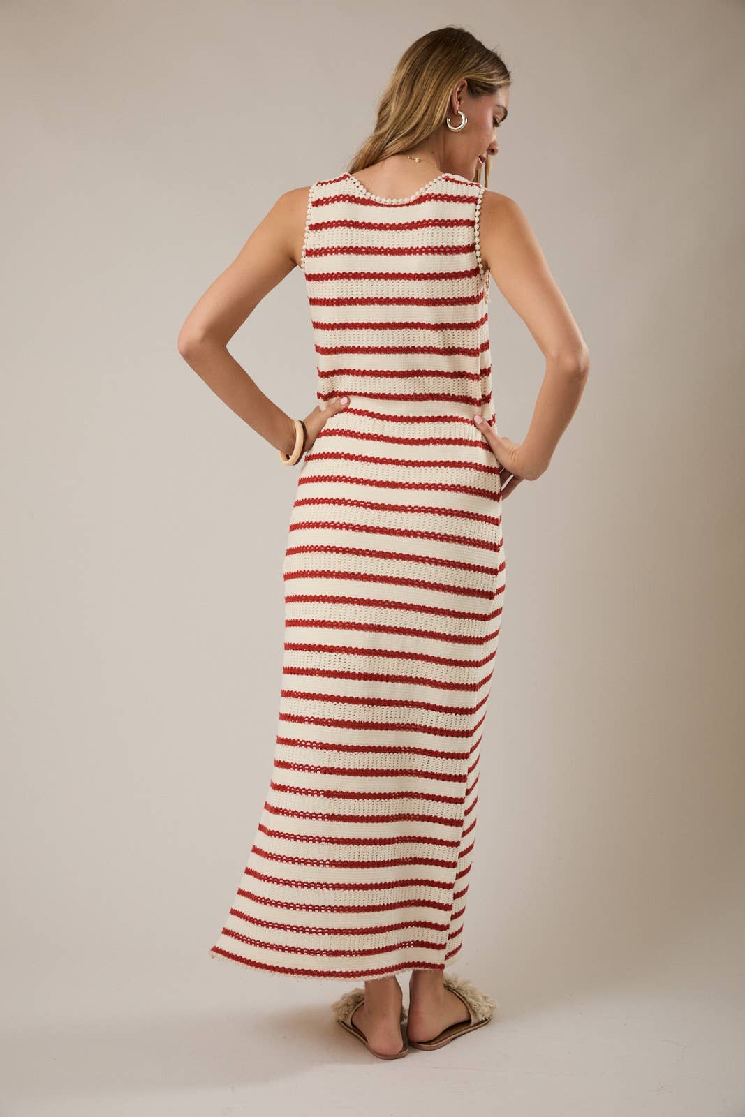 Cream Red Stripe Maxi Dress - Pendo Store