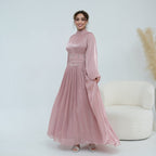 Crystal-Embellished Wide Belt Puff-Sleeve Maxi Dress(MS477) - Pendo Store