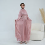 Crystal-Embellished Wide Belt Puff-Sleeve Maxi Dress(MS477) - Pendo Store
