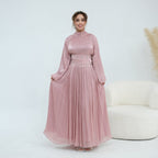 Crystal-Embellished Wide Belt Puff-Sleeve Maxi Dress(MS477) - Pendo Store