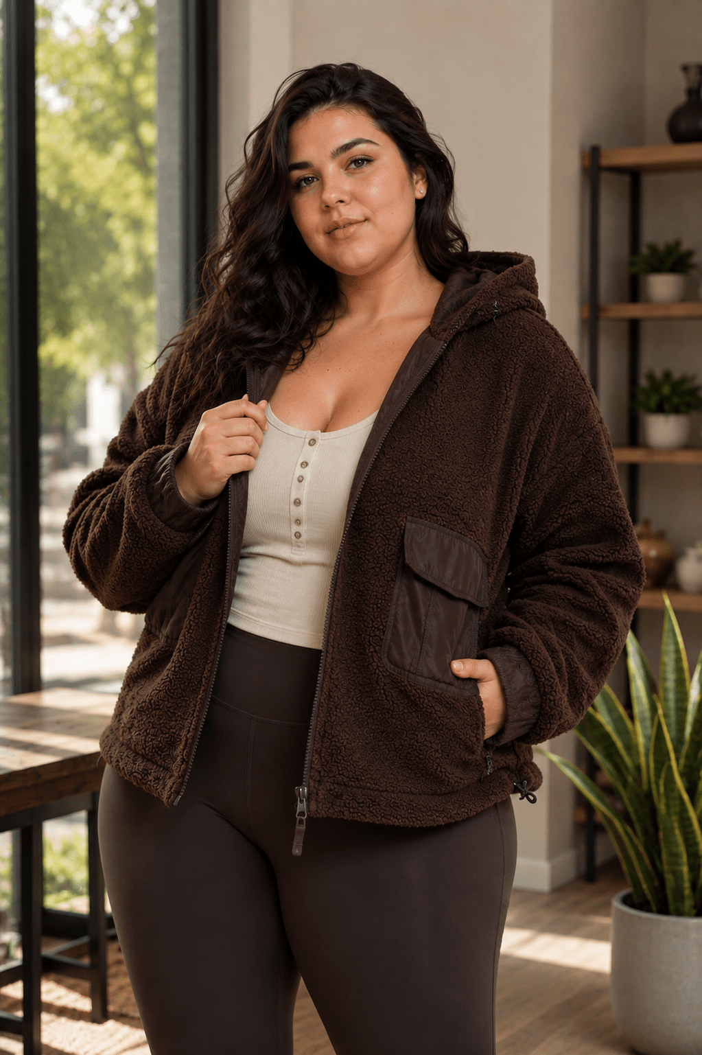 CURVY Sherpa Dreams Cropped Hooded Jacket - Pendo Store