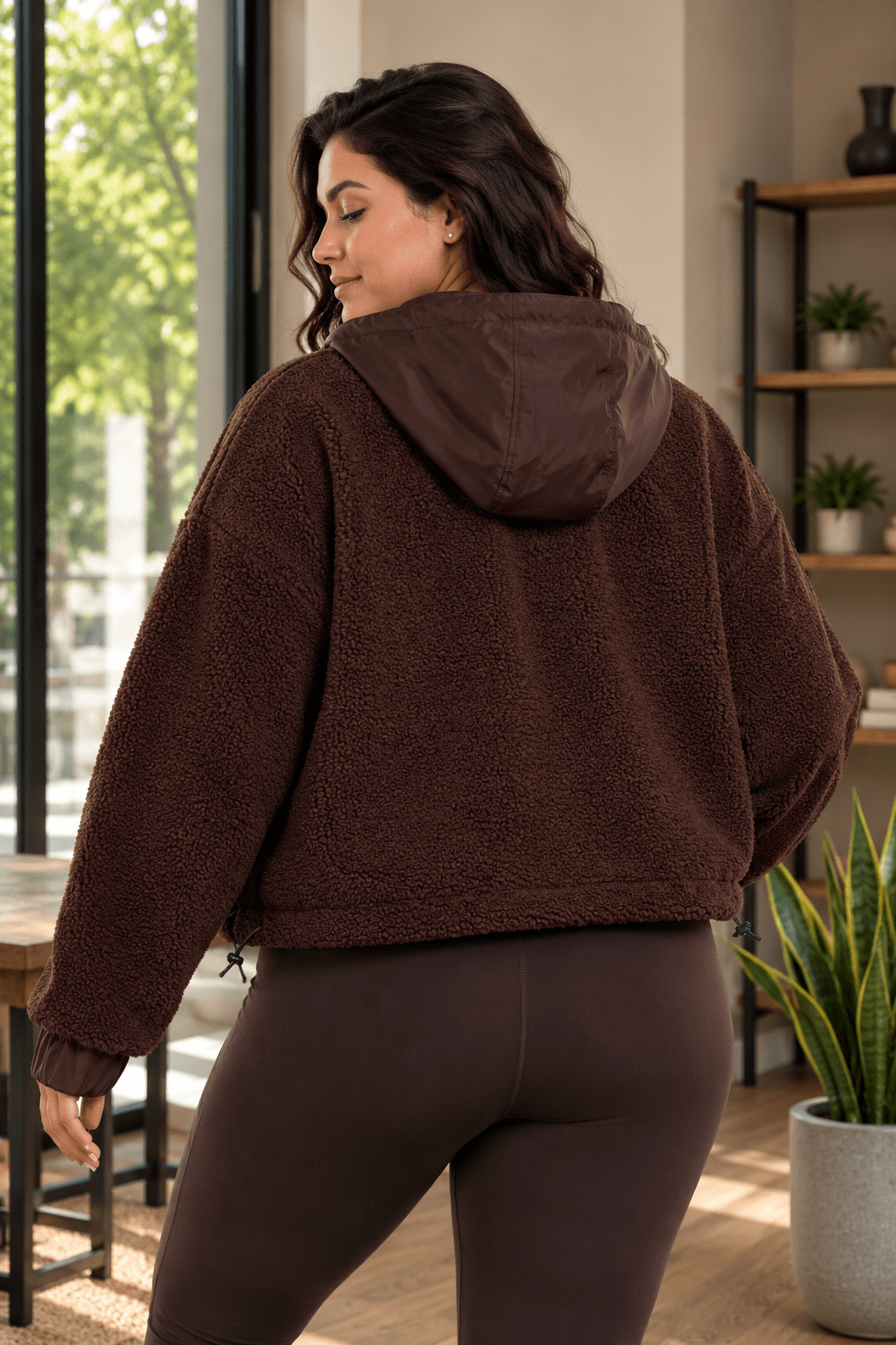 CURVY Sherpa Dreams Cropped Hooded Jacket - Pendo Store