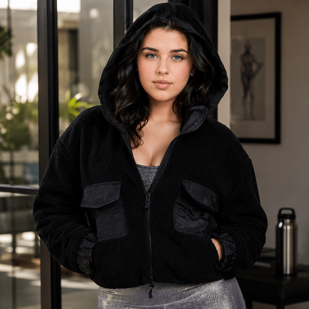 CURVY Sherpa Dreams Cropped Hooded Jacket - Pendo Store