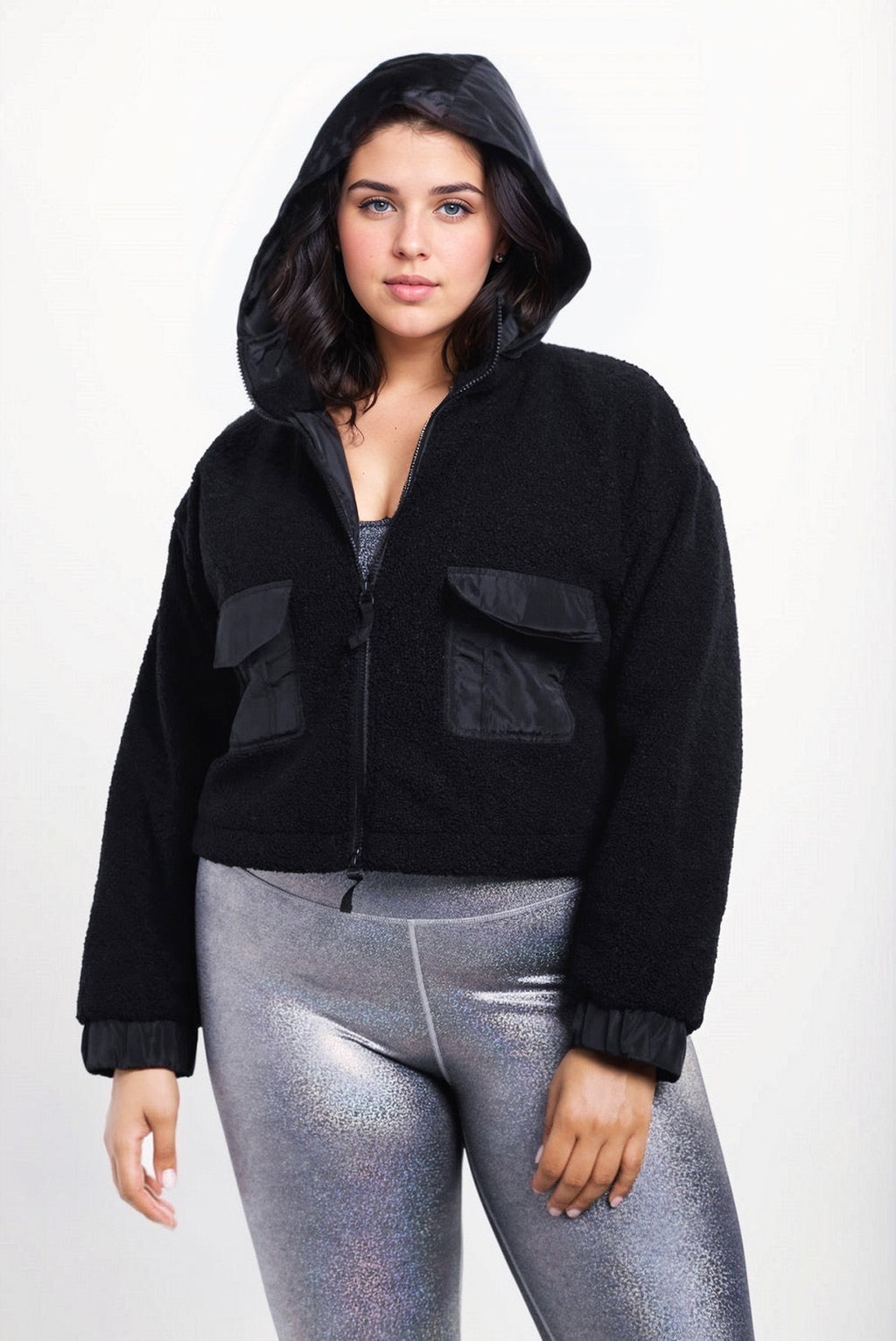 CURVY Sherpa Dreams Cropped Hooded Jacket - Pendo Store