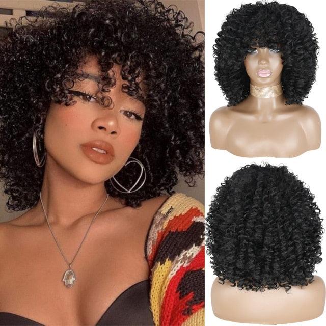 Cute Afro Wig Women Short Fluffy Hair Wigs with Bangs For Black Women Kinky curly Synthetic Hair For Party Dance Cosplay Wigs For Black Women Cosplay Wigs For Women - Pendo Store