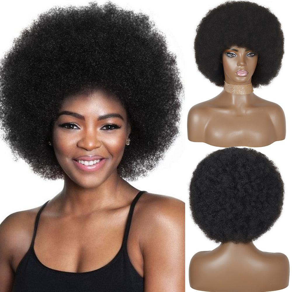 Cute Afro Wig Women Short Fluffy Hair Wigs with Bangs For Black Women Kinky curly Synthetic Hair For Party Dance Cosplay Wigs For Black Women Cosplay Wigs For Women - Pendo Store