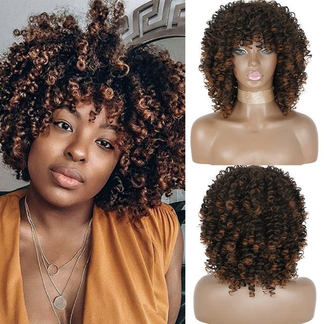 Cute Afro Wig Women Short Fluffy Hair Wigs with Bangs For Black Women Kinky curly Synthetic Hair For Party Dance Cosplay Wigs For Black Women Cosplay Wigs For Women - Pendo Store