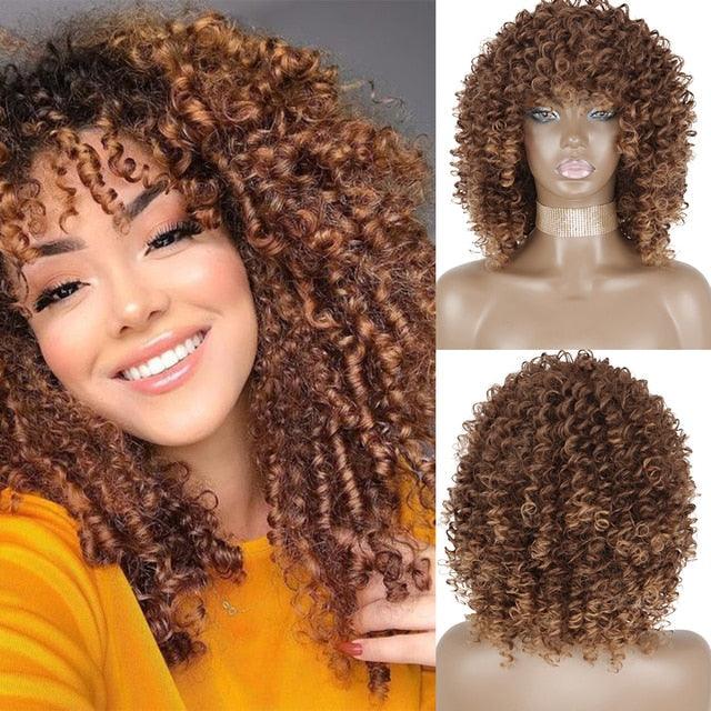 Cute Afro Wig Women Short Fluffy Hair Wigs with Bangs For Black Women Kinky curly Synthetic Hair For Party Dance Cosplay Wigs For Black Women Cosplay Wigs For Women - Pendo Store