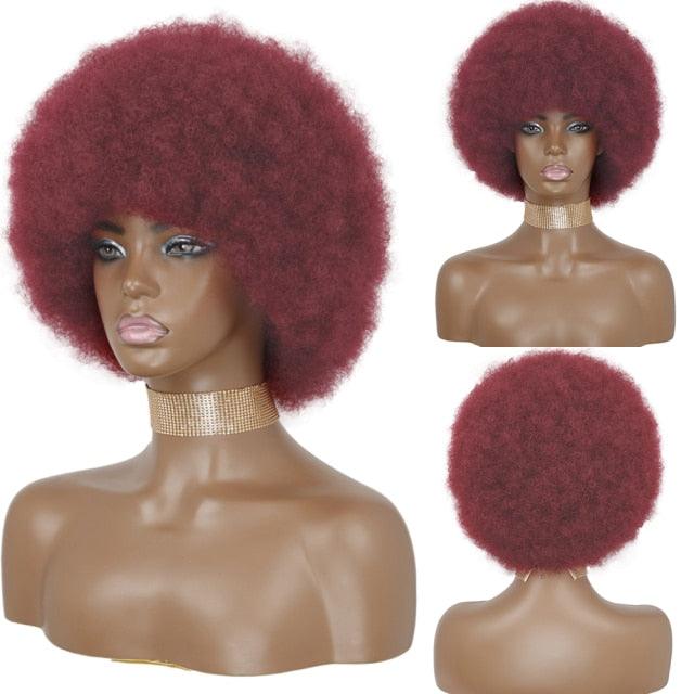 Cute Afro Wig Women Short Fluffy Hair Wigs with Bangs For Black Women Kinky curly Synthetic Hair For Party Dance Cosplay Wigs For Black Women Cosplay Wigs For Women - Pendo Store