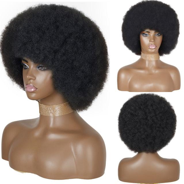 Cute Afro Wig Women Short Fluffy Hair Wigs with Bangs For Black Women Kinky curly Synthetic Hair For Party Dance Cosplay Wigs For Black Women Cosplay Wigs For Women - Pendo Store