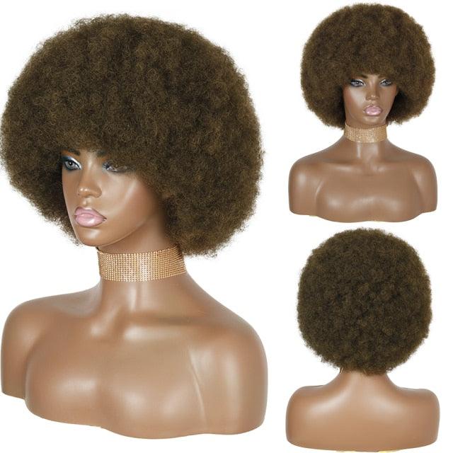 Cute Afro Wig Women Short Fluffy Hair Wigs with Bangs For Black Women Kinky curly Synthetic Hair For Party Dance Cosplay Wigs For Black Women Cosplay Wigs For Women - Pendo Store