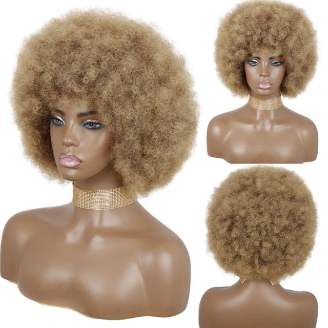 Cute Afro Wig Women Short Fluffy Hair Wigs with Bangs For Black Women Kinky curly Synthetic Hair For Party Dance Cosplay Wigs For Black Women Cosplay Wigs For Women - Pendo Store