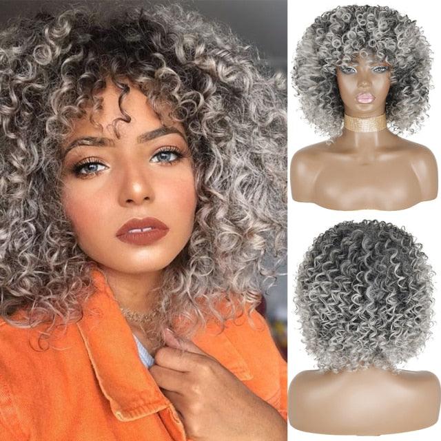 Cute Afro Wig Women Short Fluffy Hair Wigs with Bangs For Black Women Kinky curly Synthetic Hair For Party Dance Cosplay Wigs For Black Women Cosplay Wigs For Women - Pendo Store