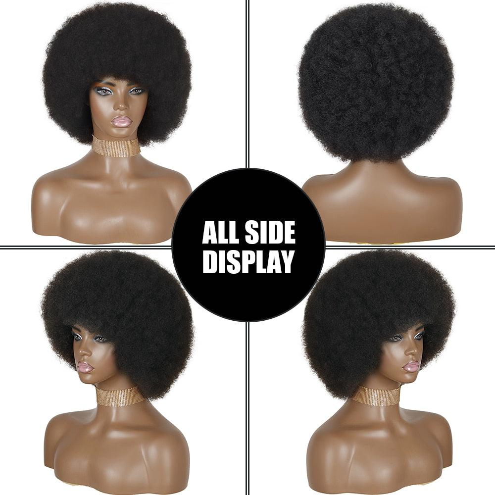 Cute Afro Wig Women Short Fluffy Hair Wigs with Bangs For Black Women Kinky curly Synthetic Hair For Party Dance Cosplay Wigs For Black Women Cosplay Wigs For Women - Pendo Store