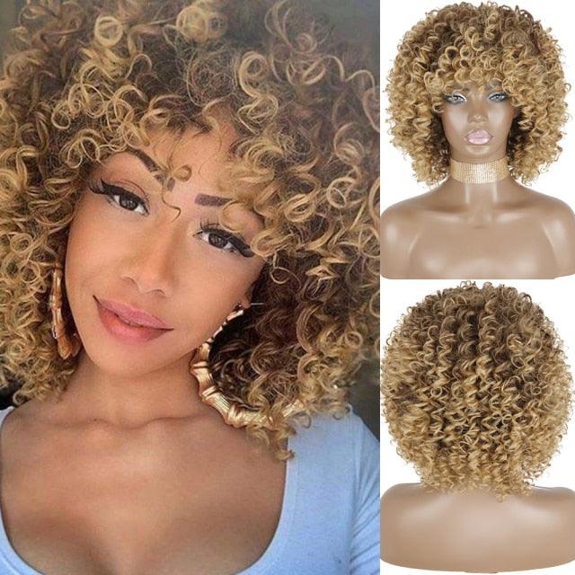 Cute Afro Wig Women Short Fluffy Hair Wigs with Bangs For Black Women Kinky curly Synthetic Hair For Party Dance Cosplay Wigs For Black Women Cosplay Wigs For Women - Pendo Store