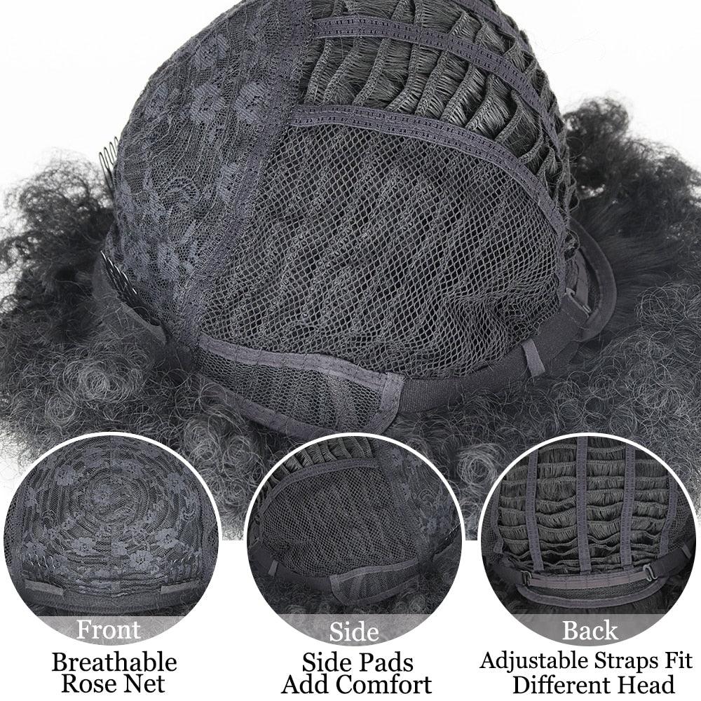 Cute Afro Wig Women Short Fluffy Hair Wigs with Bangs For Black Women Kinky curly Synthetic Hair For Party Dance Cosplay Wigs For Black Women Cosplay Wigs For Women - Pendo Store