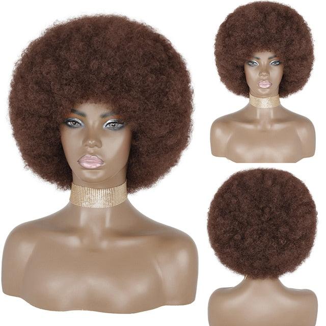 Cute Afro Wig Women Short Fluffy Hair Wigs with Bangs For Black Women Kinky curly Synthetic Hair For Party Dance Cosplay Wigs For Black Women Cosplay Wigs For Women - Pendo Store