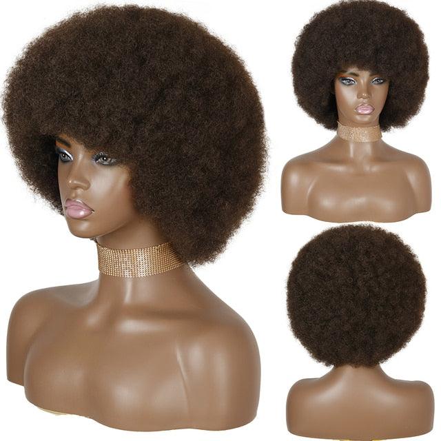 Cute Afro Wig Women Short Fluffy Hair Wigs with Bangs For Black Women Kinky curly Synthetic Hair For Party Dance Cosplay Wigs For Black Women Cosplay Wigs For Women - Pendo Store