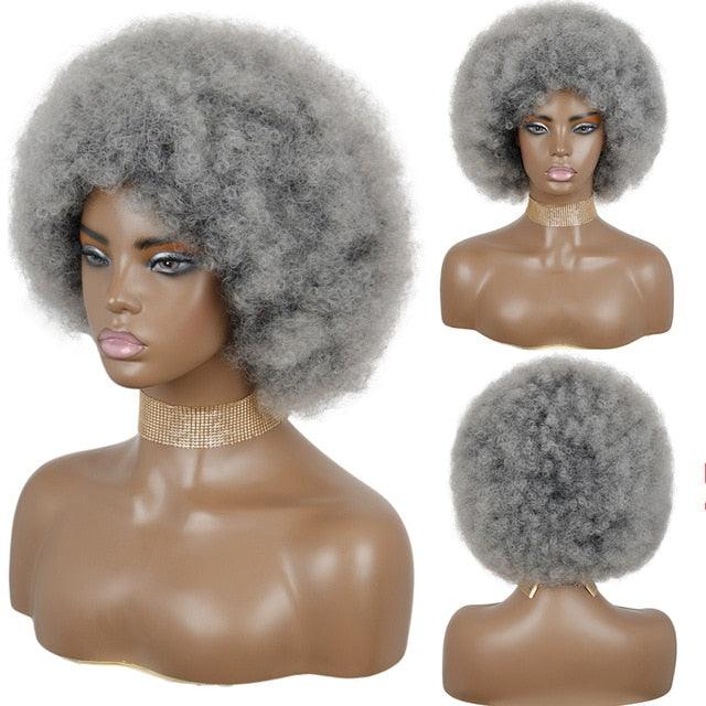 Cute Afro Wig Women Short Fluffy Hair Wigs with Bangs For Black Women Kinky curly Synthetic Hair For Party Dance Cosplay Wigs For Black Women Cosplay Wigs For Women - Pendo Store