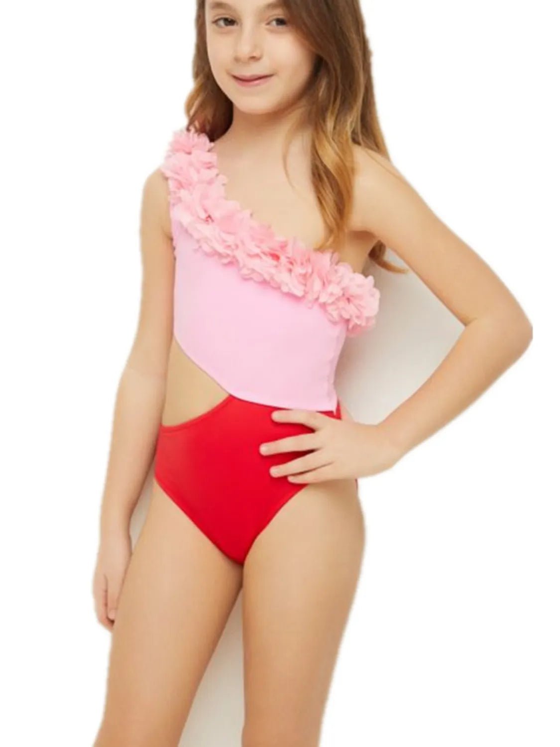 Cutout One Shoulder Contrast Parent-Child Swimwear - Pendo Store