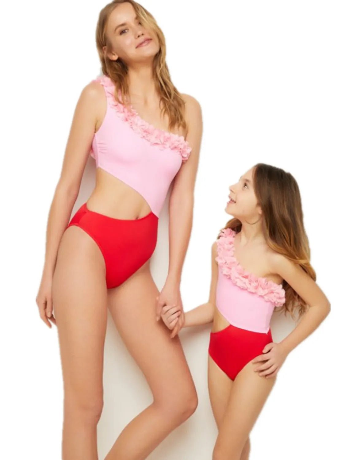 Cutout One Shoulder Contrast Parent-Child Swimwear - Pendo Store