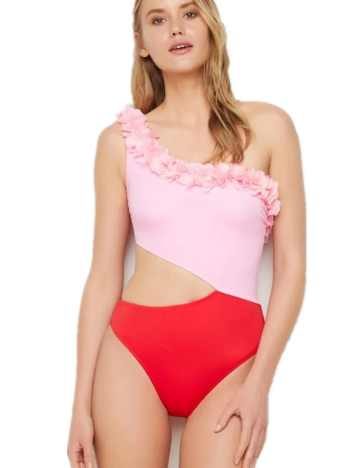 Cutout One Shoulder Contrast Parent-Child Swimwear - Pendo Store