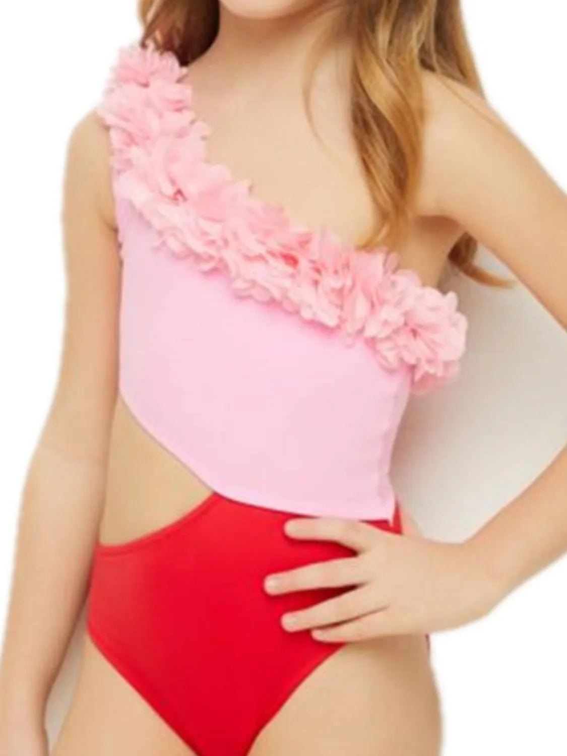 Cutout One Shoulder Contrast Parent-Child Swimwear - Pendo Store